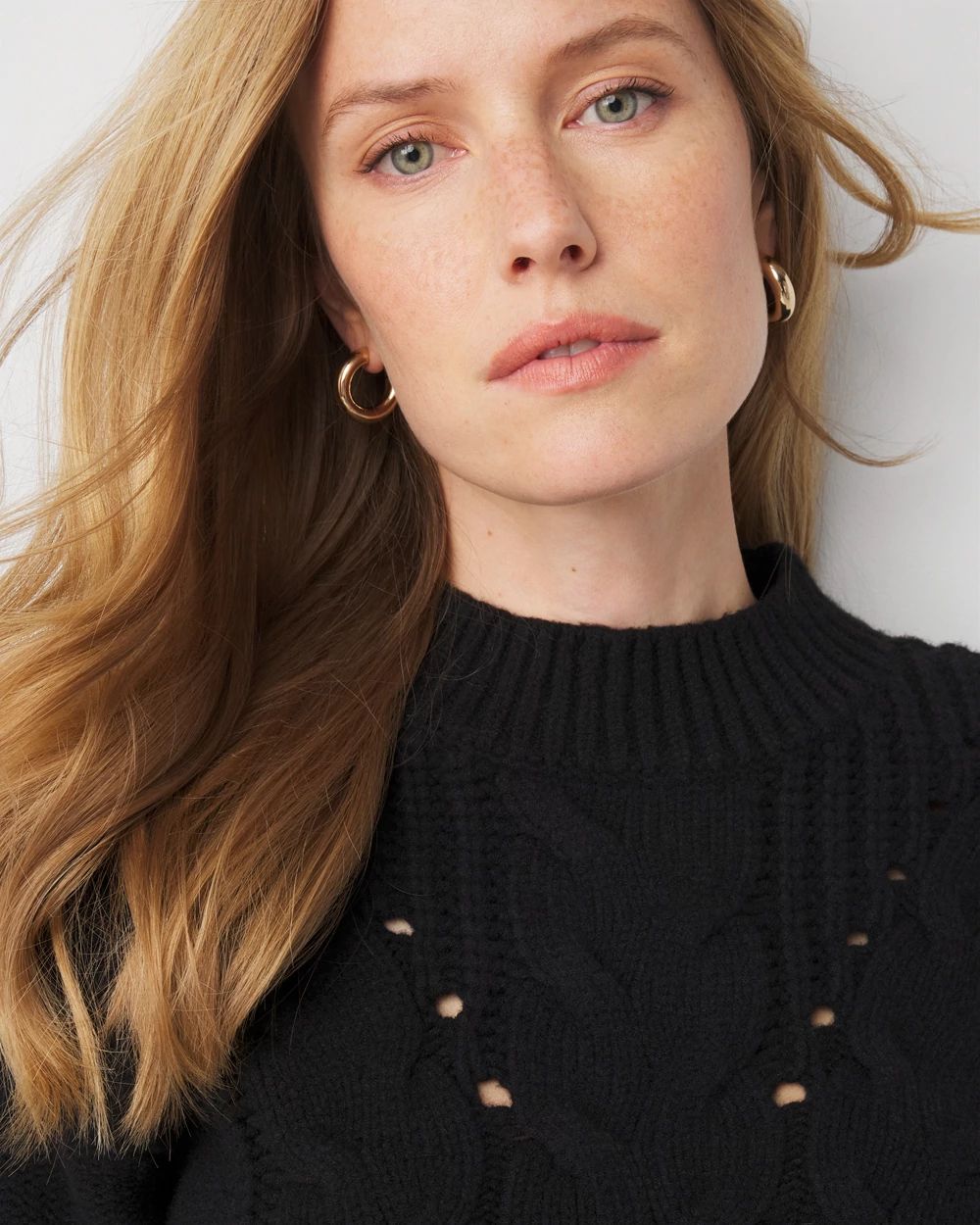 Cabled Mock Neck Pullover Sweater | White House Black Market